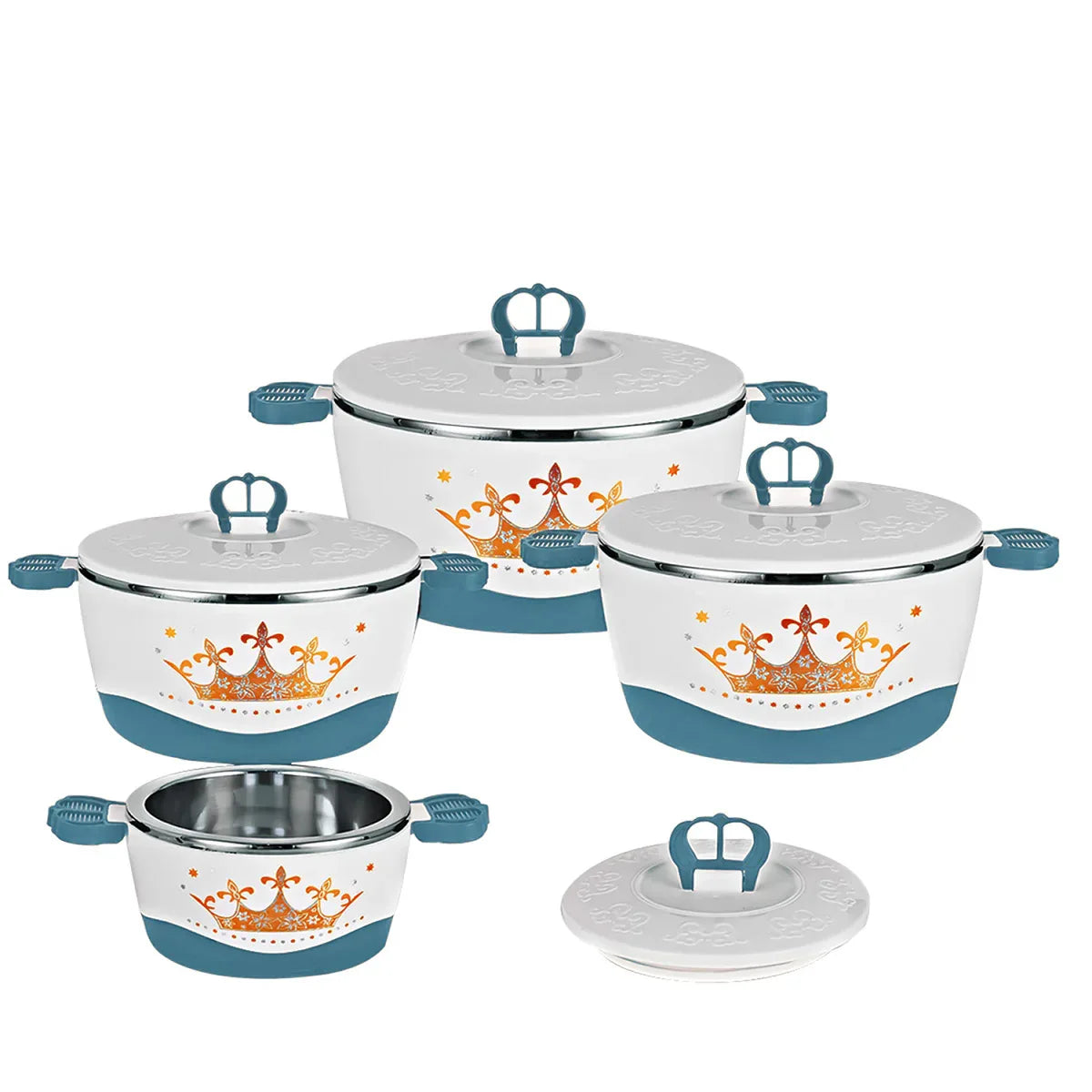 Caserola termica, set 4 piese, cu interior din inox, Naimeed D4815, Turcoaz