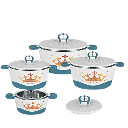 Caserola termica, set 4 piese, cu interior din inox, Naimeed D4815, Turcoaz
