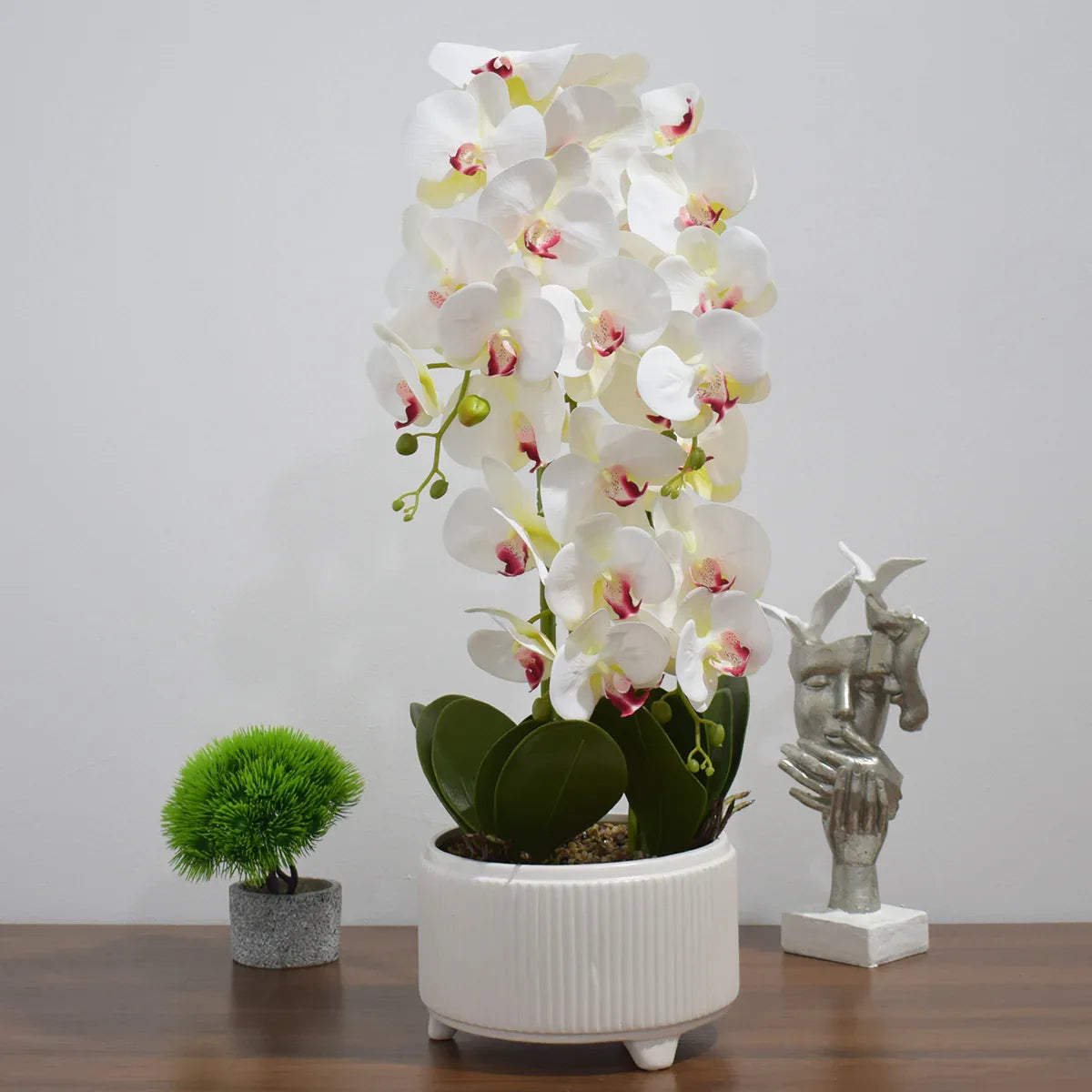 Orhidee cu aspect natural in ghiveci ceramic, 71 cm, Naimeed D4844, Alb