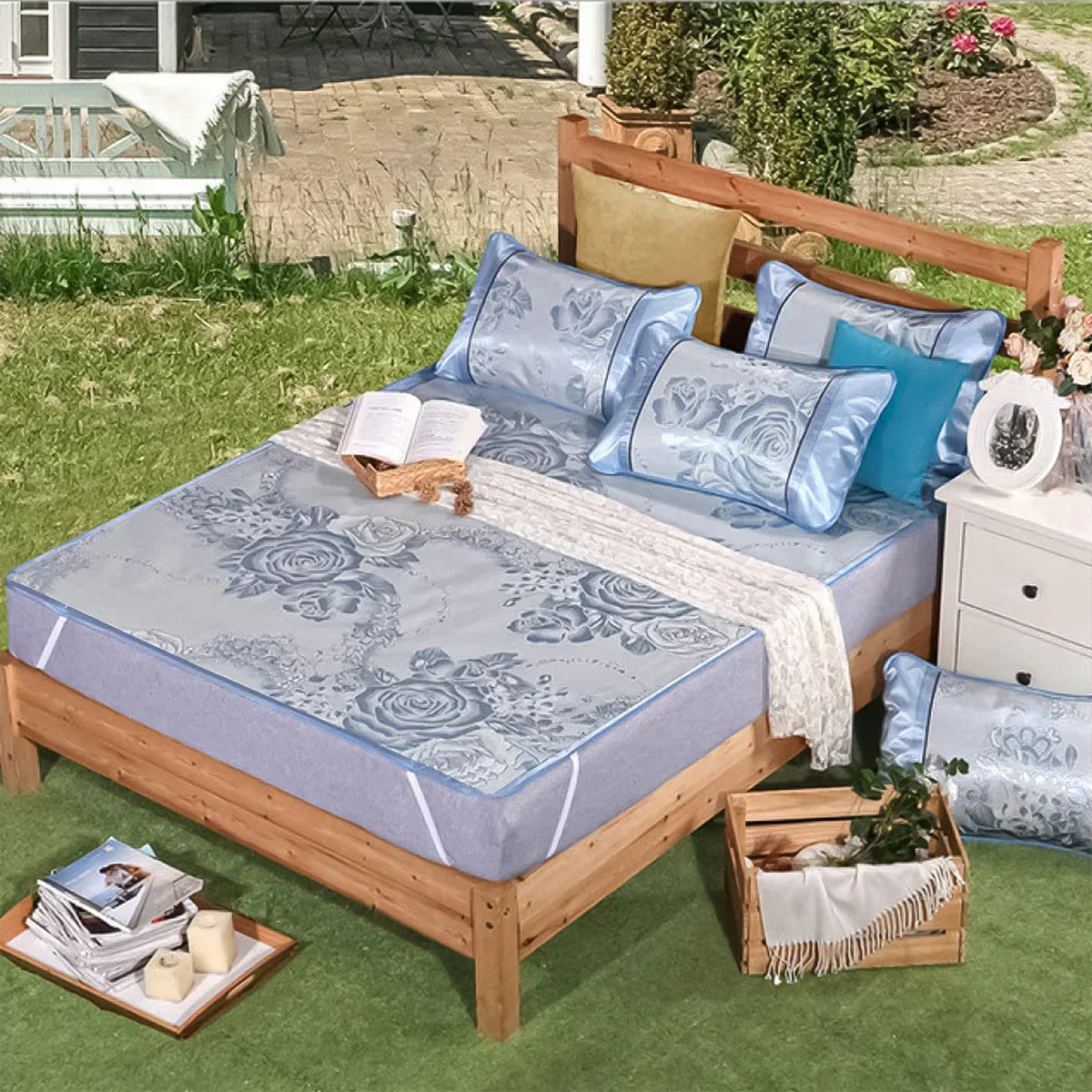 Set lenjerie pat dublu, latime 145cm, Naimeed D4911, Albastru