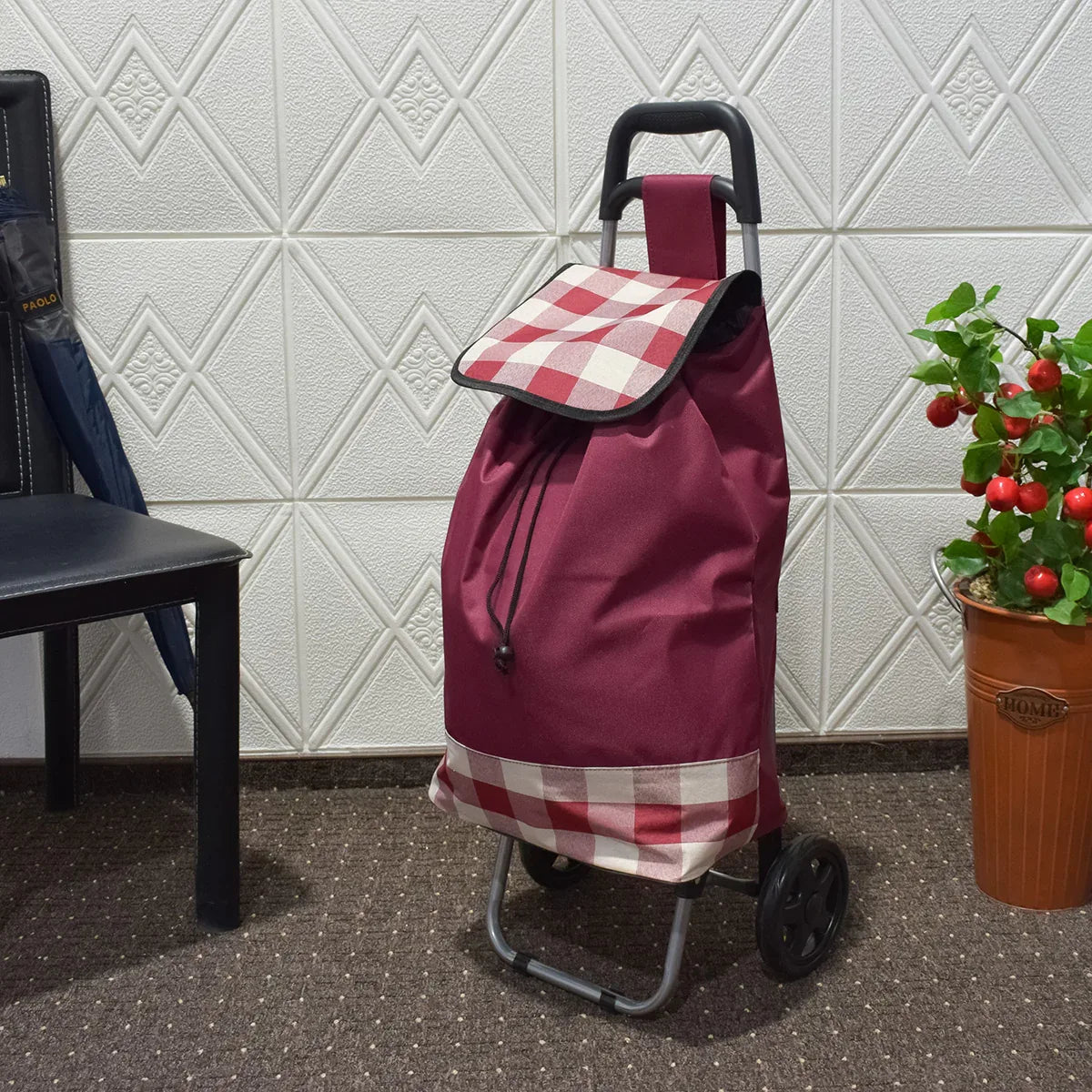 Carucior de piata pliabil, Naimeed D4941, 2 roti, 37 L, Rosu