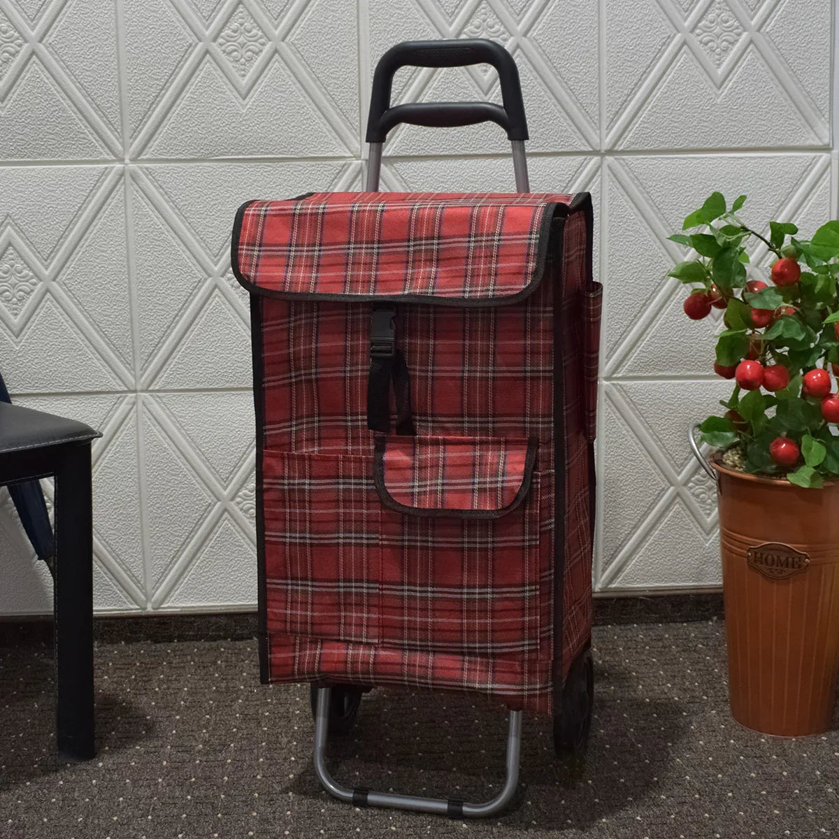 Carucior de piata pliabil, Naimeed D4945, 2 roti, 43 L, Rosu