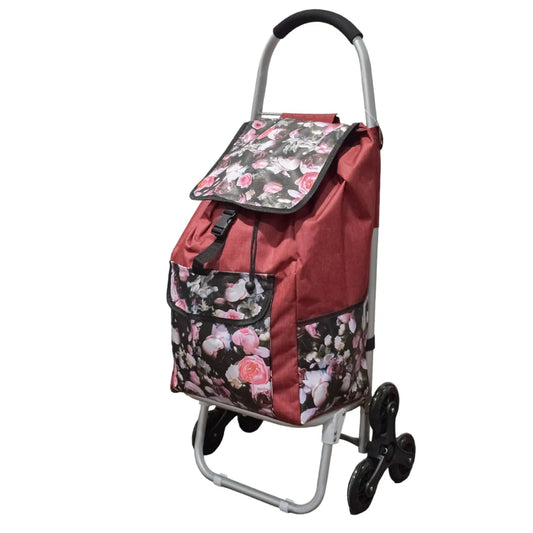 Carucior de piata pliabil, cadru din aluminiu, roti din silicon, Naimeed D4948, 6 roti, 49 L, Rosu