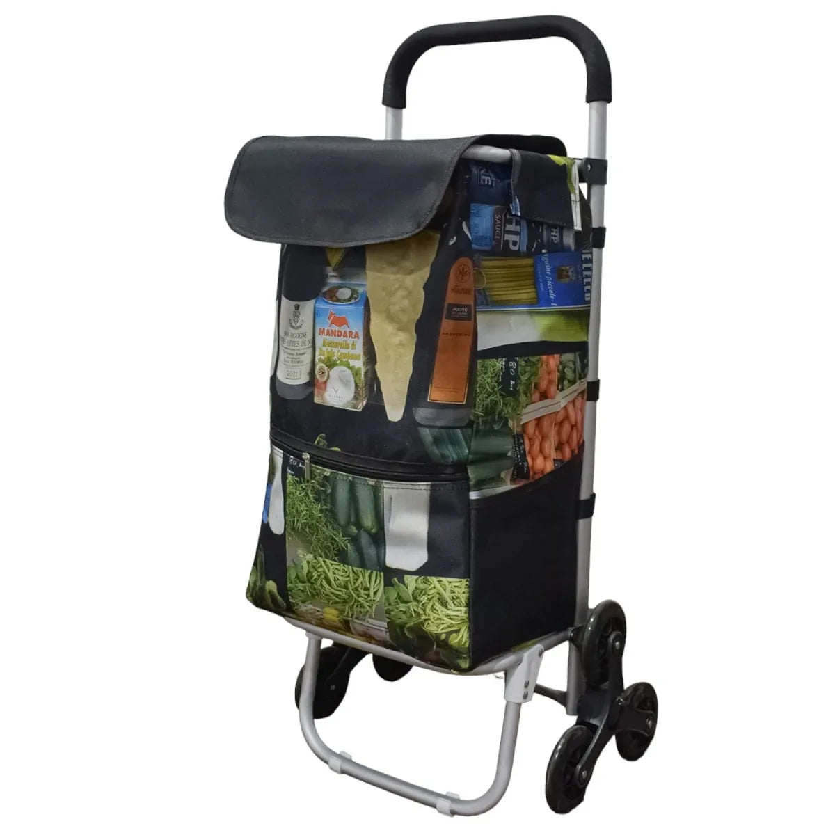 Carucior de piata pliabil, cadru din aluminiu, roti din silicon, Naimeed D4950, 6 roti, 49 L, Verde