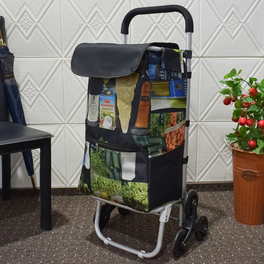 Carucior de piata pliabil, cadru din aluminiu, roti din silicon, Naimeed D4950, 6 roti, 49 L, Verde