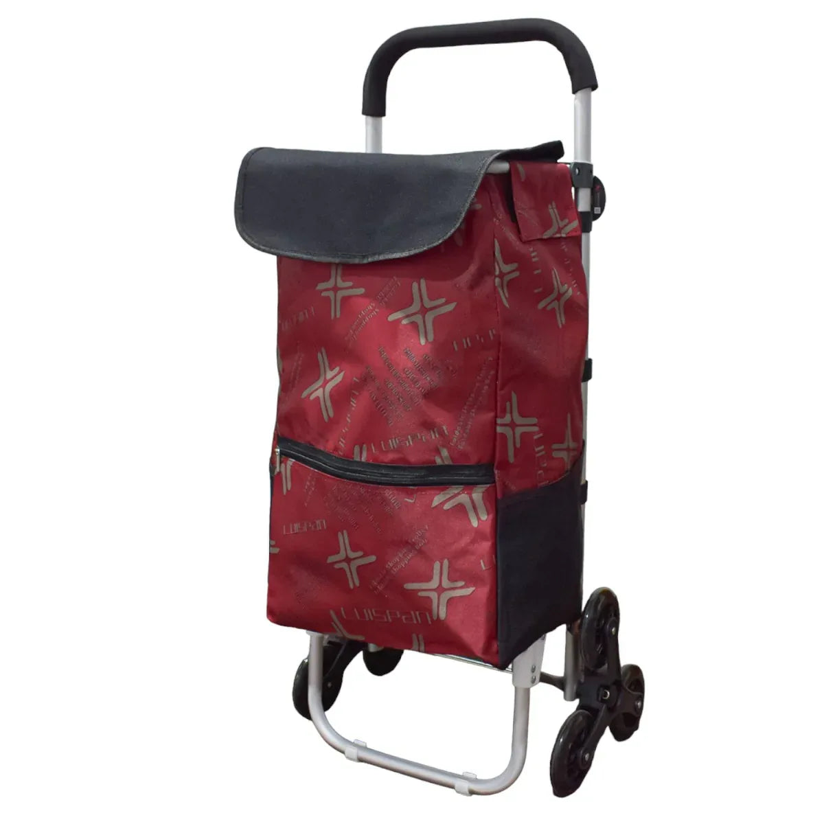 Carucior de piata pliabil, cadru din aluminiu, roti din silicon, Naimeed D4950, 6 roti, 49 L, Rosu
