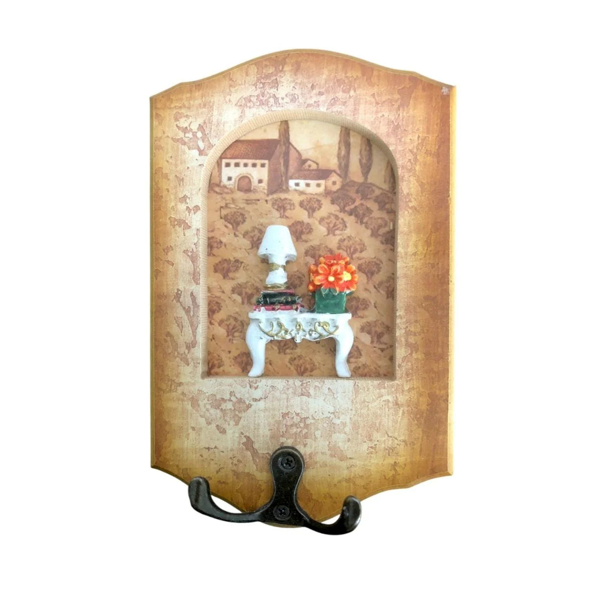 Cuier decorativ cu carlig dublu, Naimeed D50-8, 11x17x0.8 cm, Maro