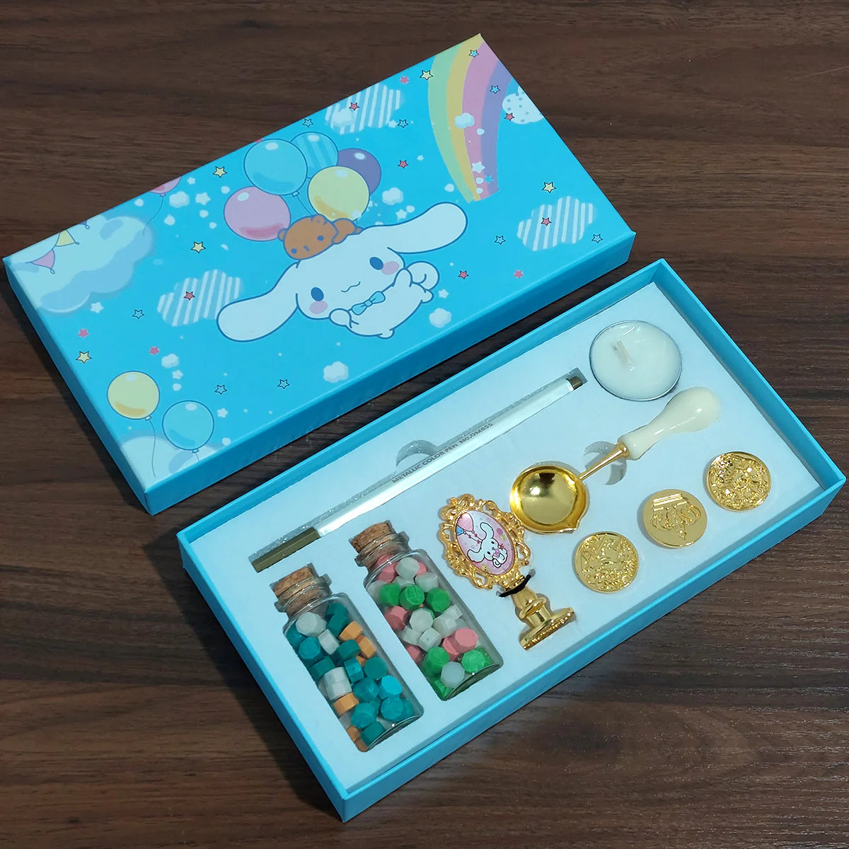 Set 9 piese, sigiliu ceara, Naimeed D5216, 4 stampile, Alb