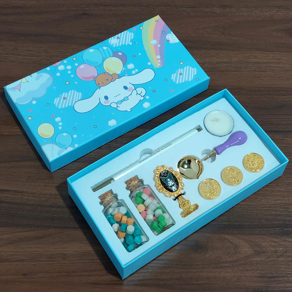 Set 9 piese, sigiliu ceara, Naimeed D5216, 4 stampile, Mov