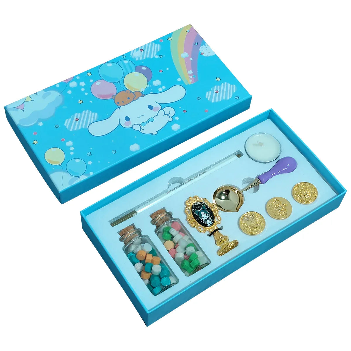 Set 9 piese, sigiliu ceara, Naimeed D5216, 4 stampile, Mov