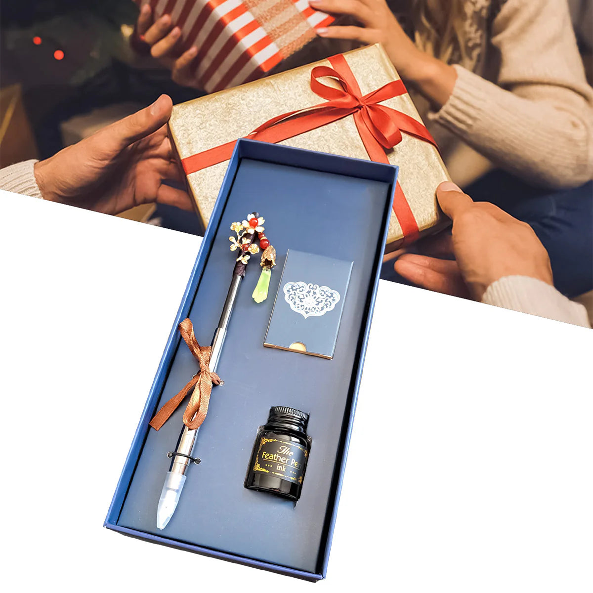 Set stilou cu penita, calimara, 5 rezerve, Naimeed D5225, model1