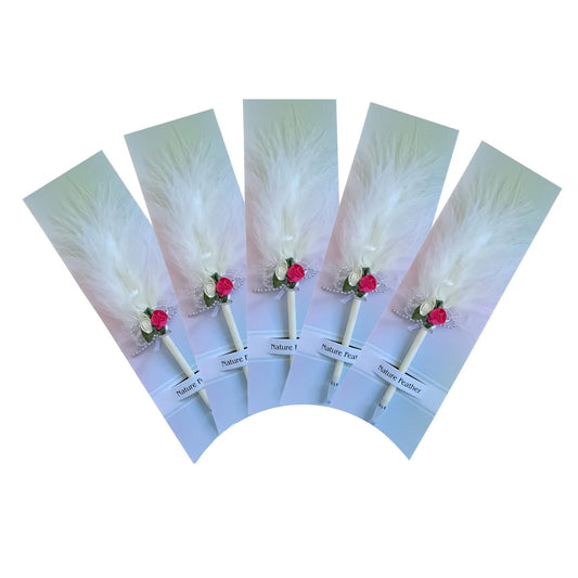 Set 5 pixuri Feather Writer, cu pana si accesoriu, elegant, Naimeed D5230, Alb