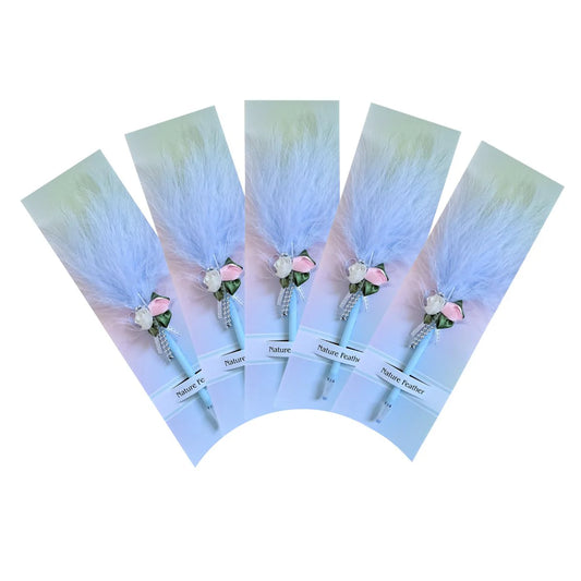Set 5 pixuri Feather Writer, cu pana si accesoriu, elegant, Naimeed D5230, Blue