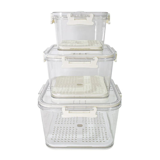 Set 3 caserole, monitorizarea datei, sistem de scurgere, Naimeed D5308, Alb