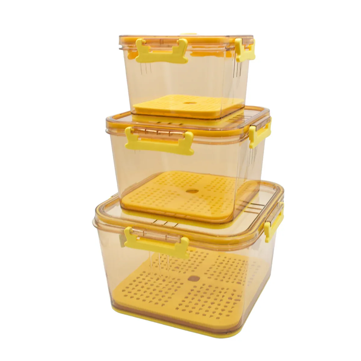 Set 3 caserole, monitorizarea datei, sistem de scurgere, Naimeed D5308, Galben