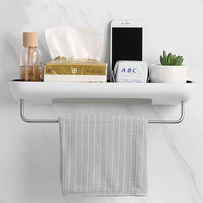 Etajera baie, sistem scurgere apa, suport prosop, Naimeed D5323, Alb, 42x12x10cm