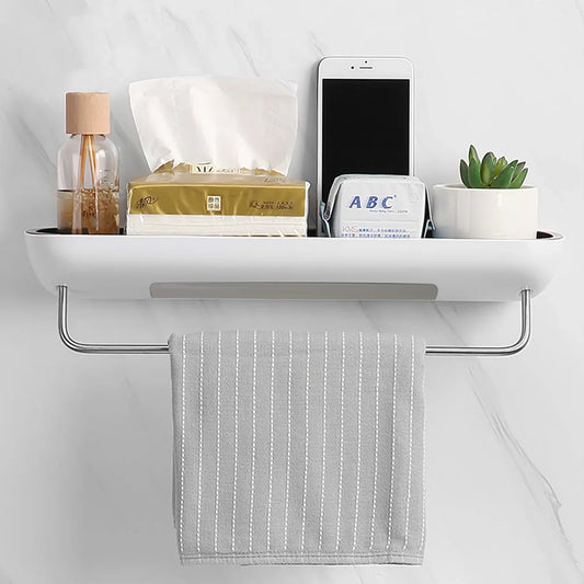 Etajera baie, sistem scurgere apa, suport prosop, Naimeed D5323, Alb, 42x12x10cm