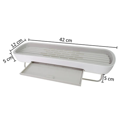 Etajera baie, sistem scurgere apa, suport prosop, Naimeed D5323, Alb, 42x12x10cm