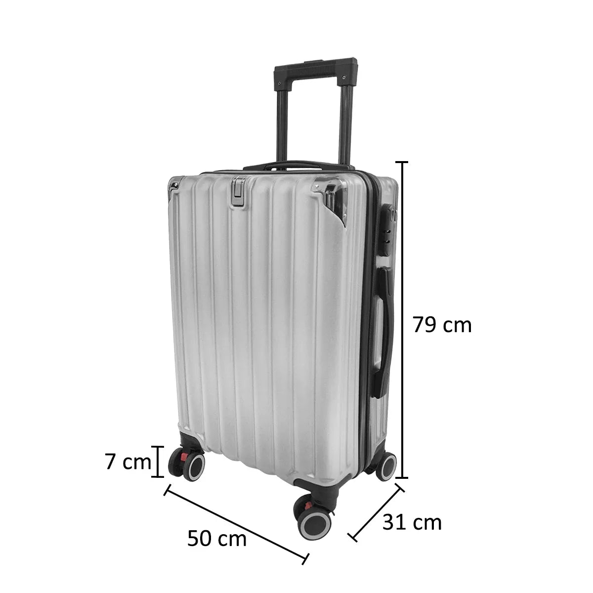 Troler voiaj, Naimeed D5389L, 4 roti duble 360 grade, ABS, inchidere cifru, Argintiu, 50x31x79cm