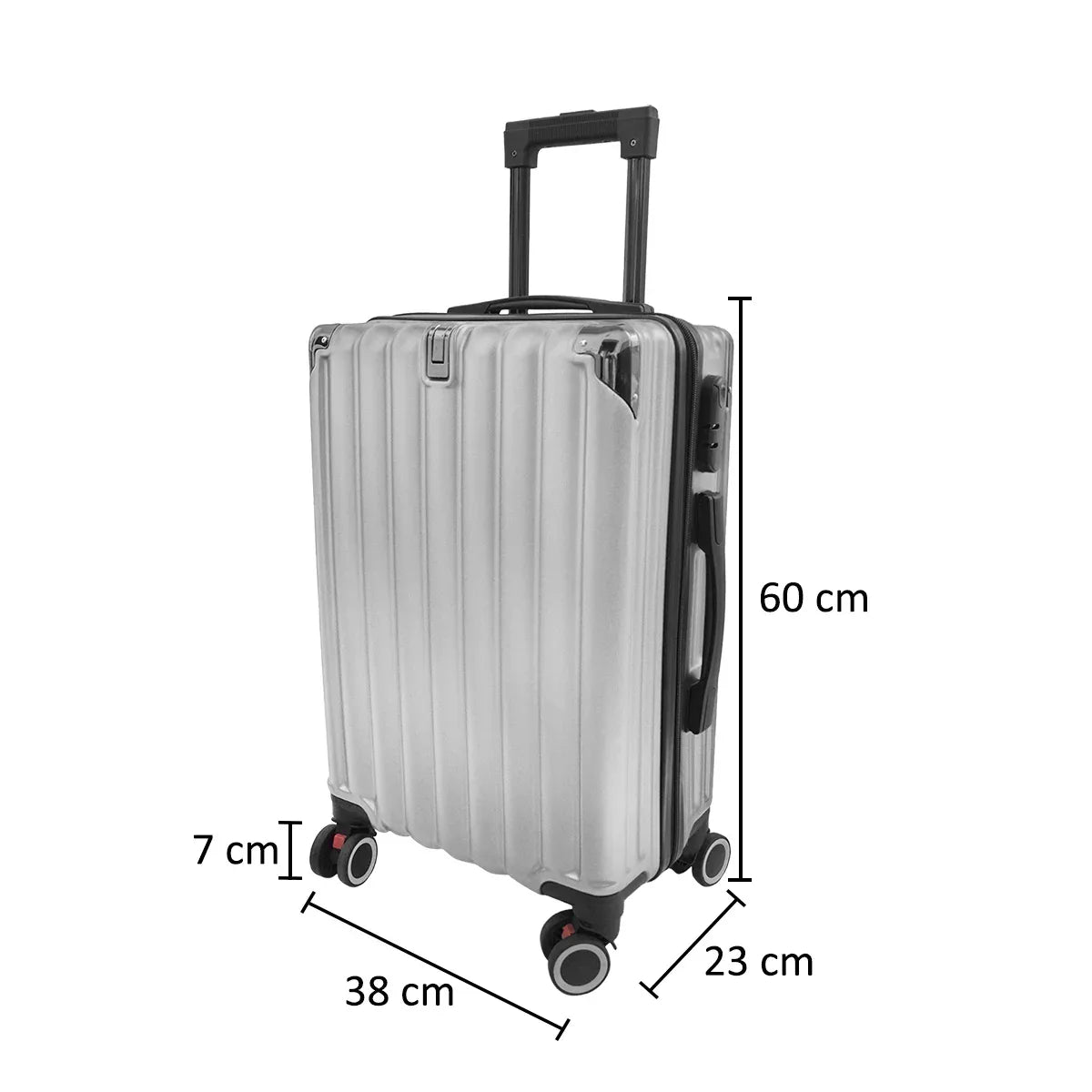 Troler voiaj, Naimeed D5389S, 4 roti duble 360 grade, ABS, inchidere cifru, Argintiu, 38x23x60cm