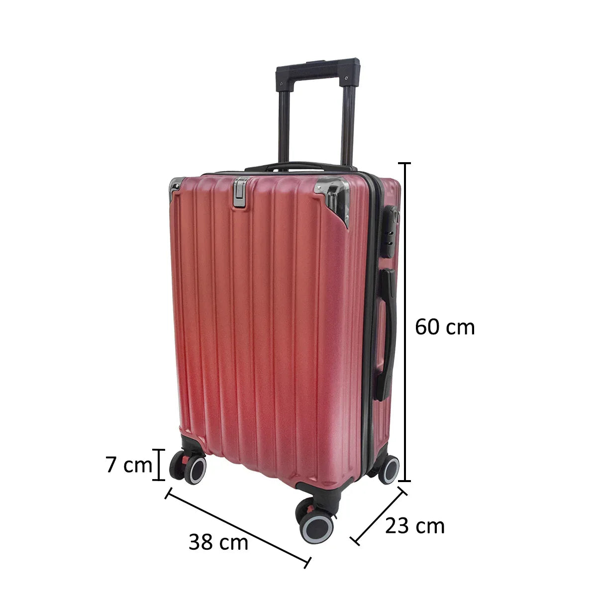 Troler voiaj, Naimeed D5390S, 4 roti duble 360 grade, ABS, inchidere cifru, Rosu, 38x23x60cm