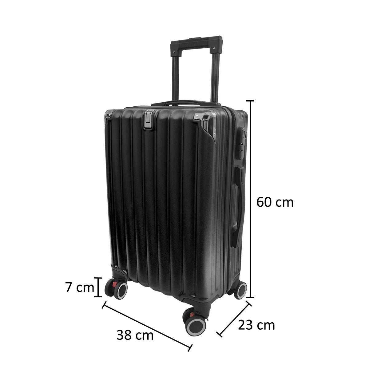 Troler voiaj, Naimeed D5391S, 4 roti duble 360 grade, ABS, inchidere cifru, Negru, 38x23x60cm