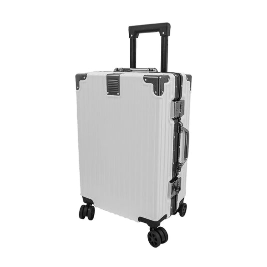 Troler, cabina avion, Naimeed D5392S, Premium Voyage, 4 roti duble 360 grade, ABS, inchidere cifru, Alb, 34x23x55cm