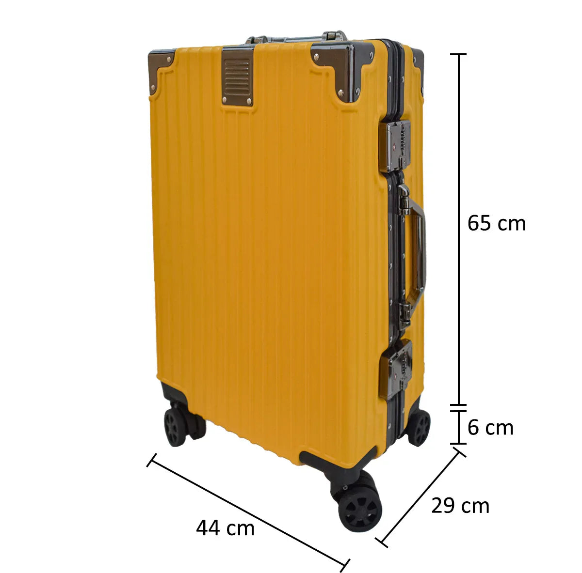 Troler, bagaj de cala, Naimeed D5393L, Premium Voyage, 4 roti duble 360 grade, ABS, inchidere cifru, Galben, 44x29x71cm