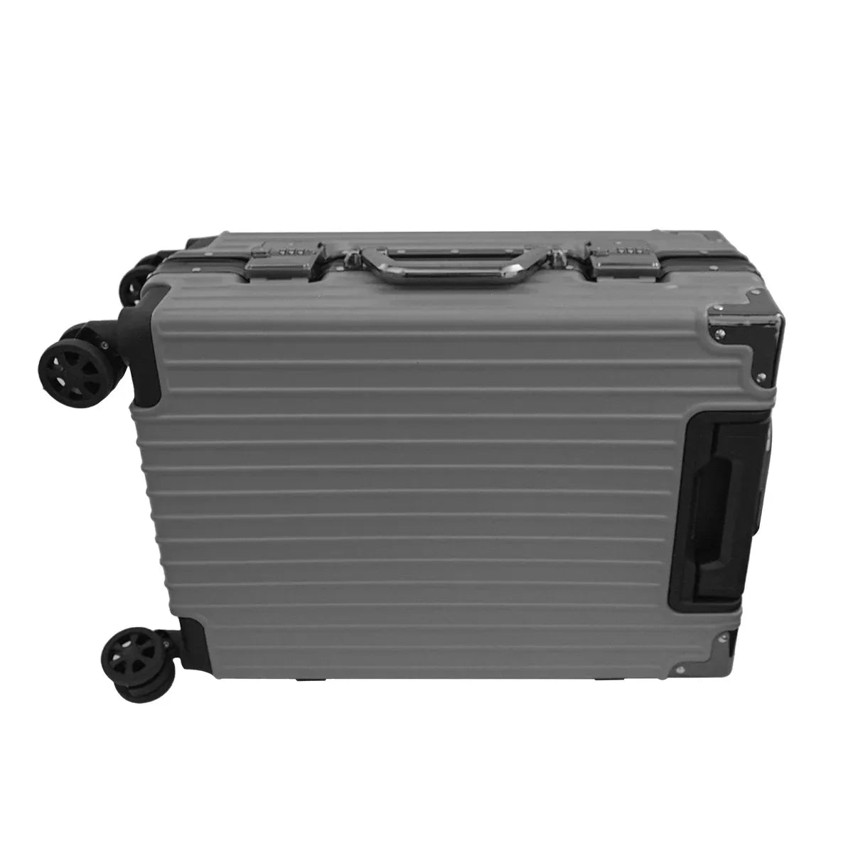 Troler, bagaj de cala, Naimeed D5394L, Premium Voyage, 4 roti duble 360 grade, ABS, inchidere cifru, Gri, 44x29x71cm