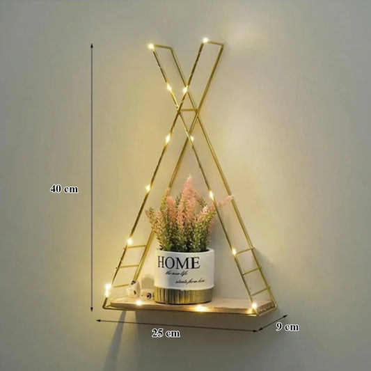 Etajera suspendata, aurie cu luminite Led, Naimeed D54, 40*25*9 cm