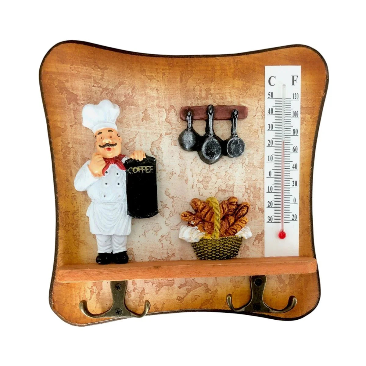 Cuier decorativ cu 2 carlige duble, Naimeed D54-4, 19x19.5x0.8 cm, Maro