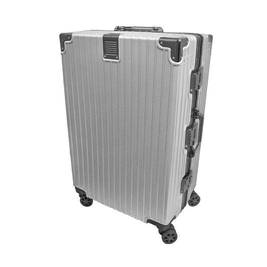 Troler, bagaj de cala, Naimeed D5400L, Premium Voyage, 4 roti duble 360 grade, ABS, inchidere cifru, Argintiu, 50x33x77cm