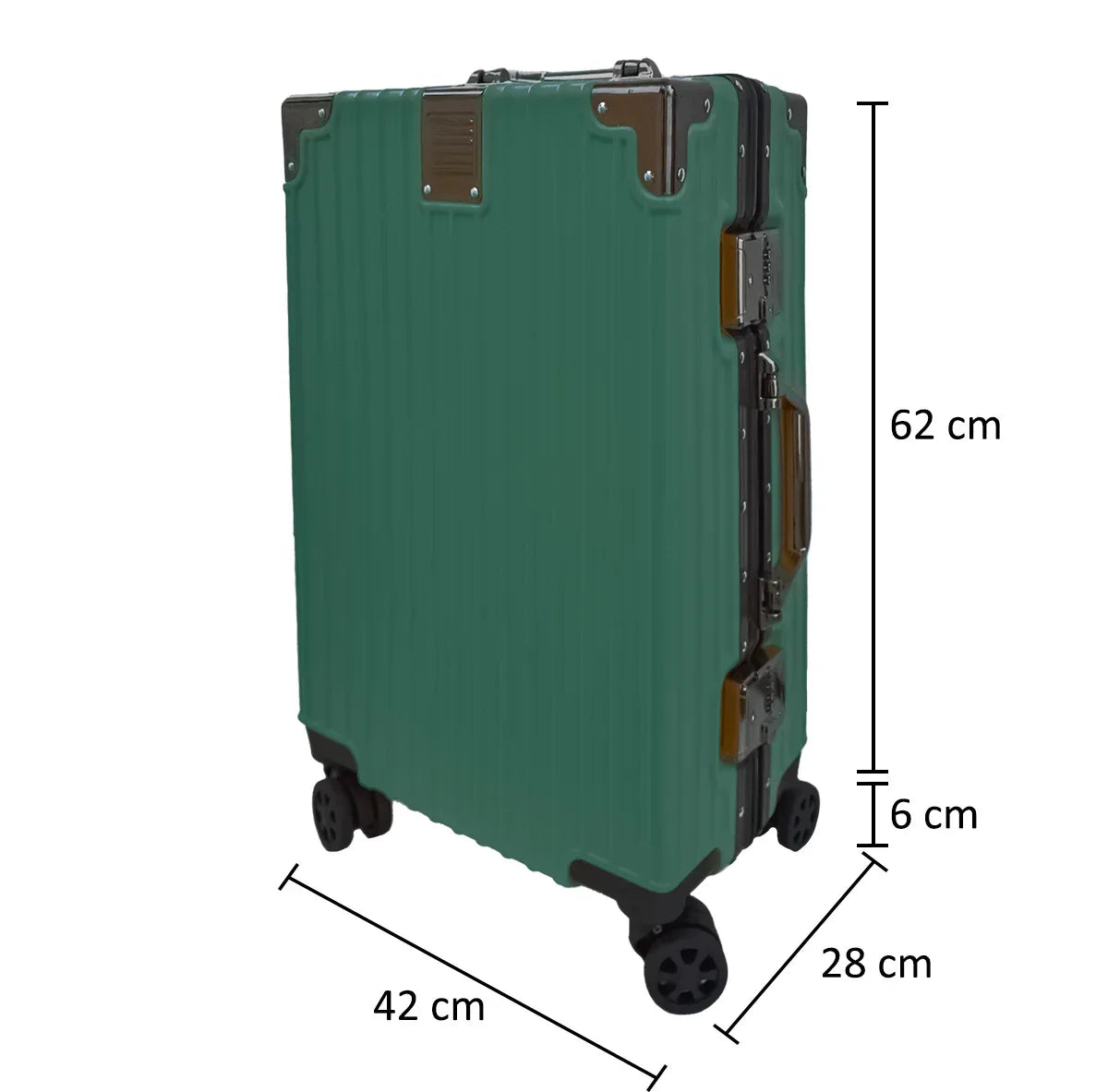 Troler, bagaj de cala, Naimeed D5401M, Premium Voyage, 4 roti duble 360 grade, ABS, inchidere cifru, Verde, 42x28x68cm