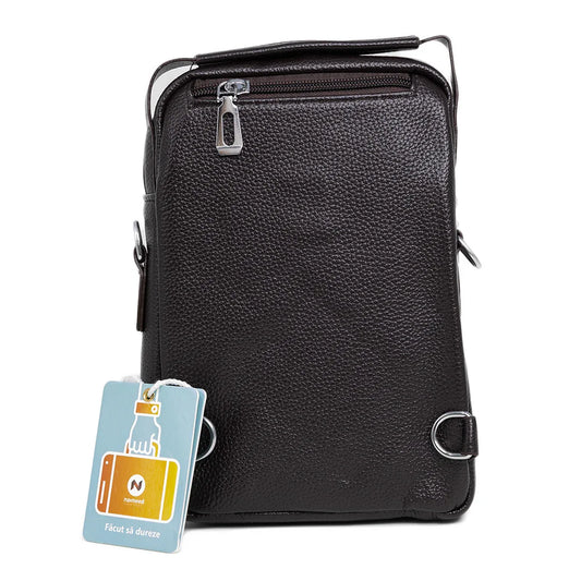 Borseta barbati, de umar, piele ecologica, Naimeed D5433, Companion, Maro inchis, 17x8x23cm