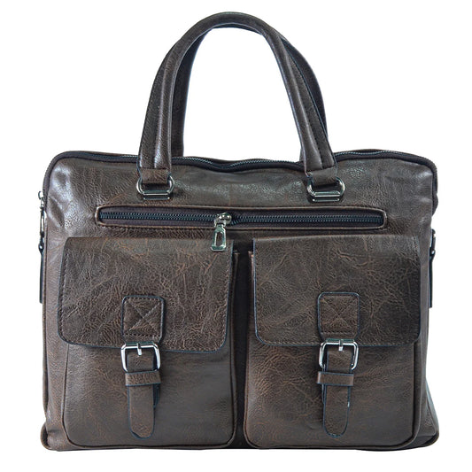 Servieta barbati, piele ecologica, Naimeed D5454, Companion, Maro inchis, 39x7x30cm