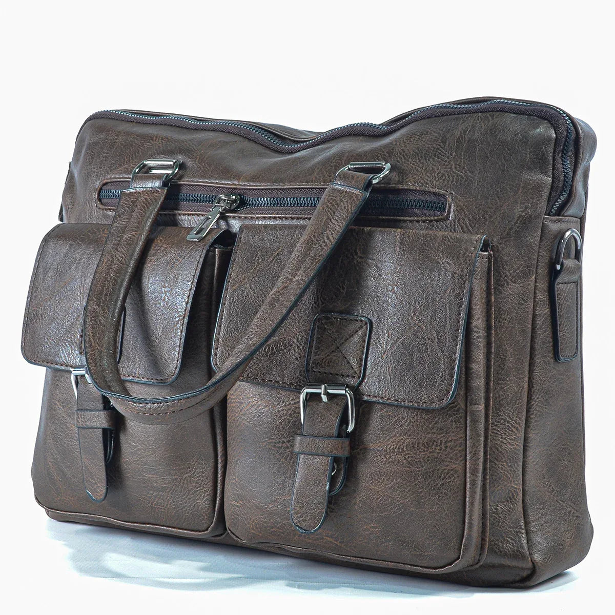 Servieta barbati, piele ecologica, Naimeed D5454, Companion, Maro inchis, 39x7x30cm