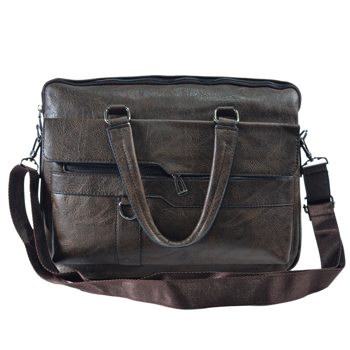 Servieta barbati, piele ecologica, Naimeed D5449, Companion, Maro inchis, 39x7x30cm