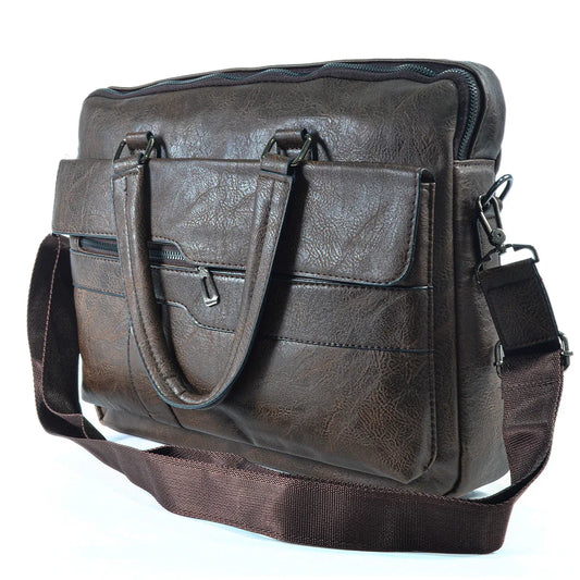 Servieta barbati, piele ecologica, Naimeed D5449, Companion, Maro inchis, 39x7x30cm