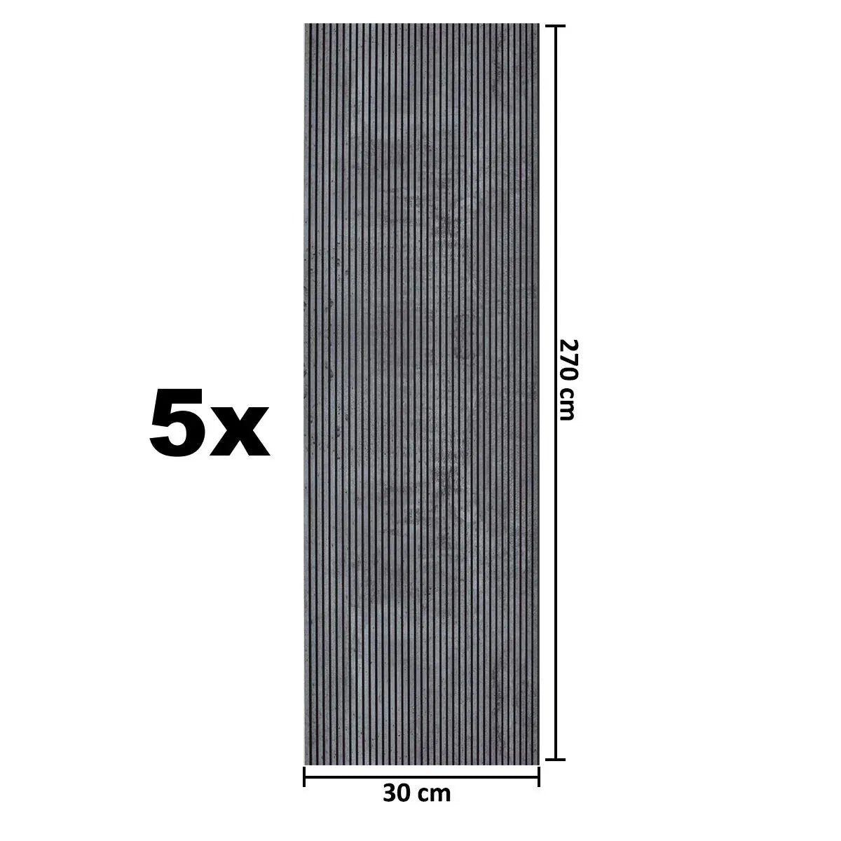 Set 5 panouri decorative, riflaj, polimer rigid, Naimeed D5466, 270x30x0.5cm, Gri