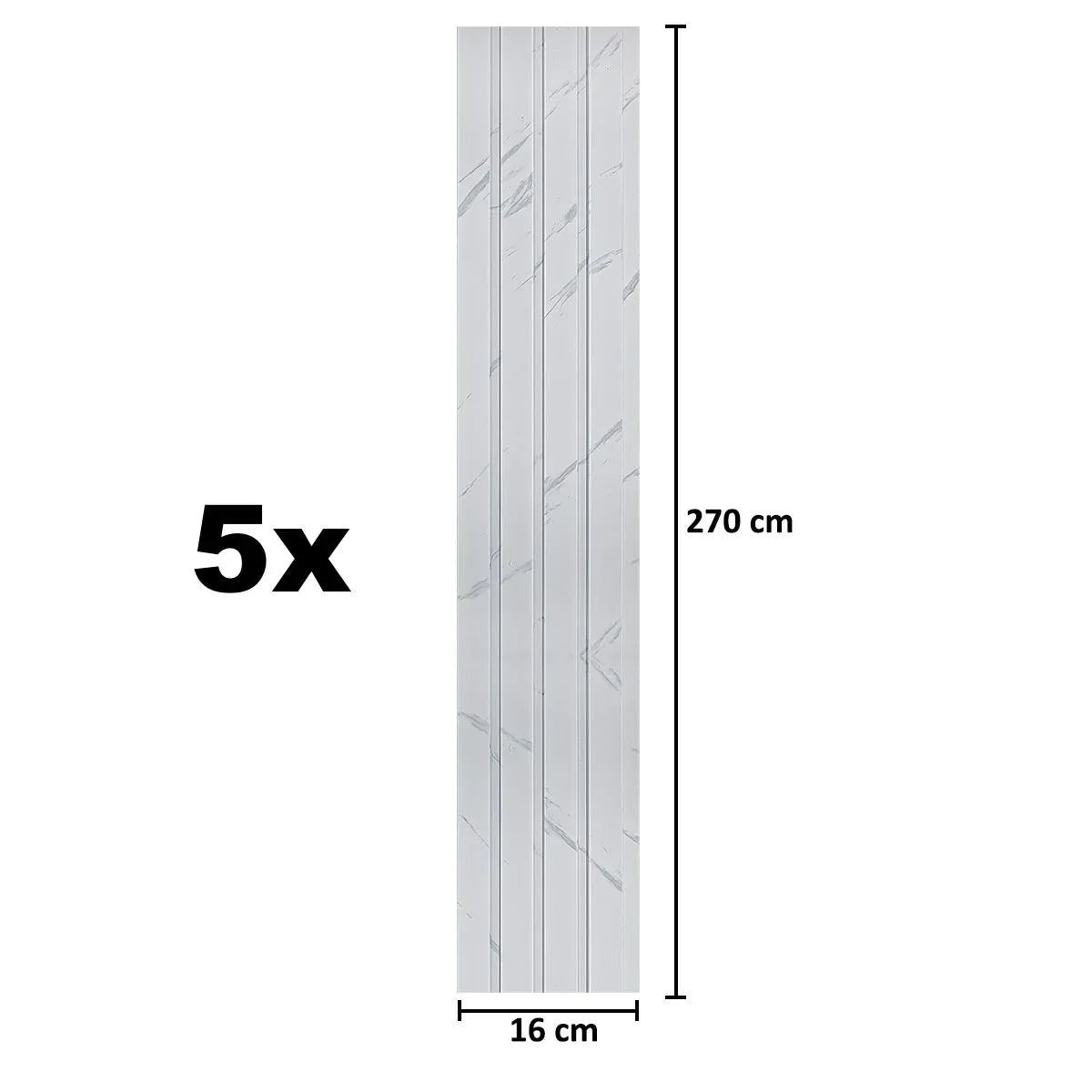 Set 5 panouri decorative, riflaj, polimer rigid, Naimeed D5471, 270x16x1cm, Alb