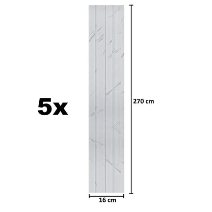 Set 5 panouri decorative, riflaj, polimer rigid, Naimeed D5471, 270x16x1cm, Alb
