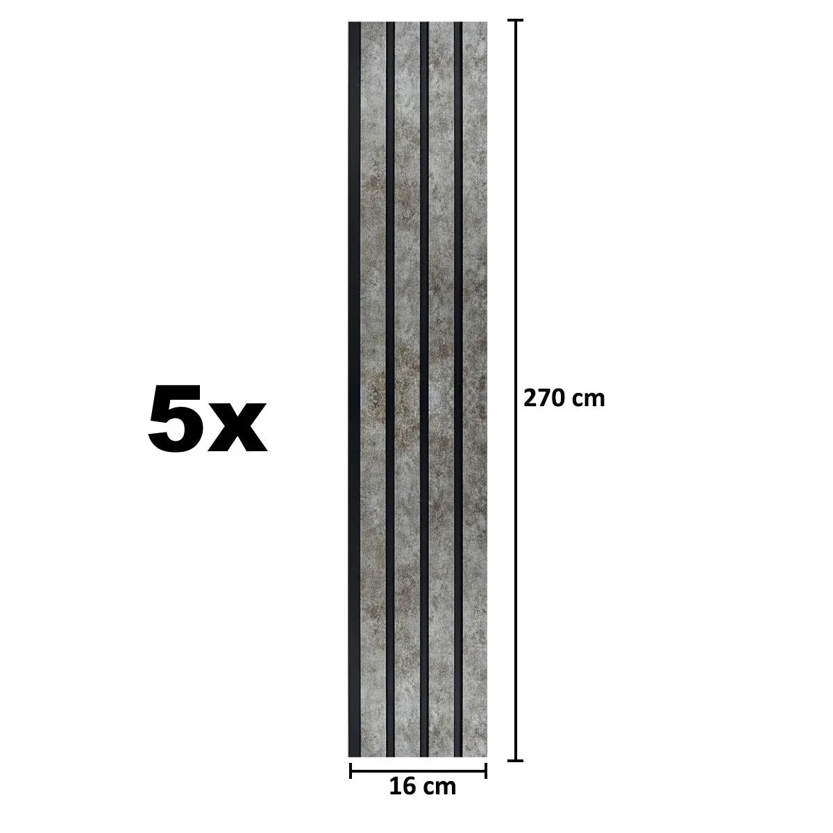 Set 5 panouri decorative, riflaj, polimer rigid, Naimeed D5472, 270x16x1cm, Gri