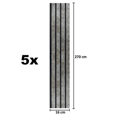 Set 5 panouri decorative, riflaj, polimer rigid, Naimeed D5472, 270x16x1cm, Gri