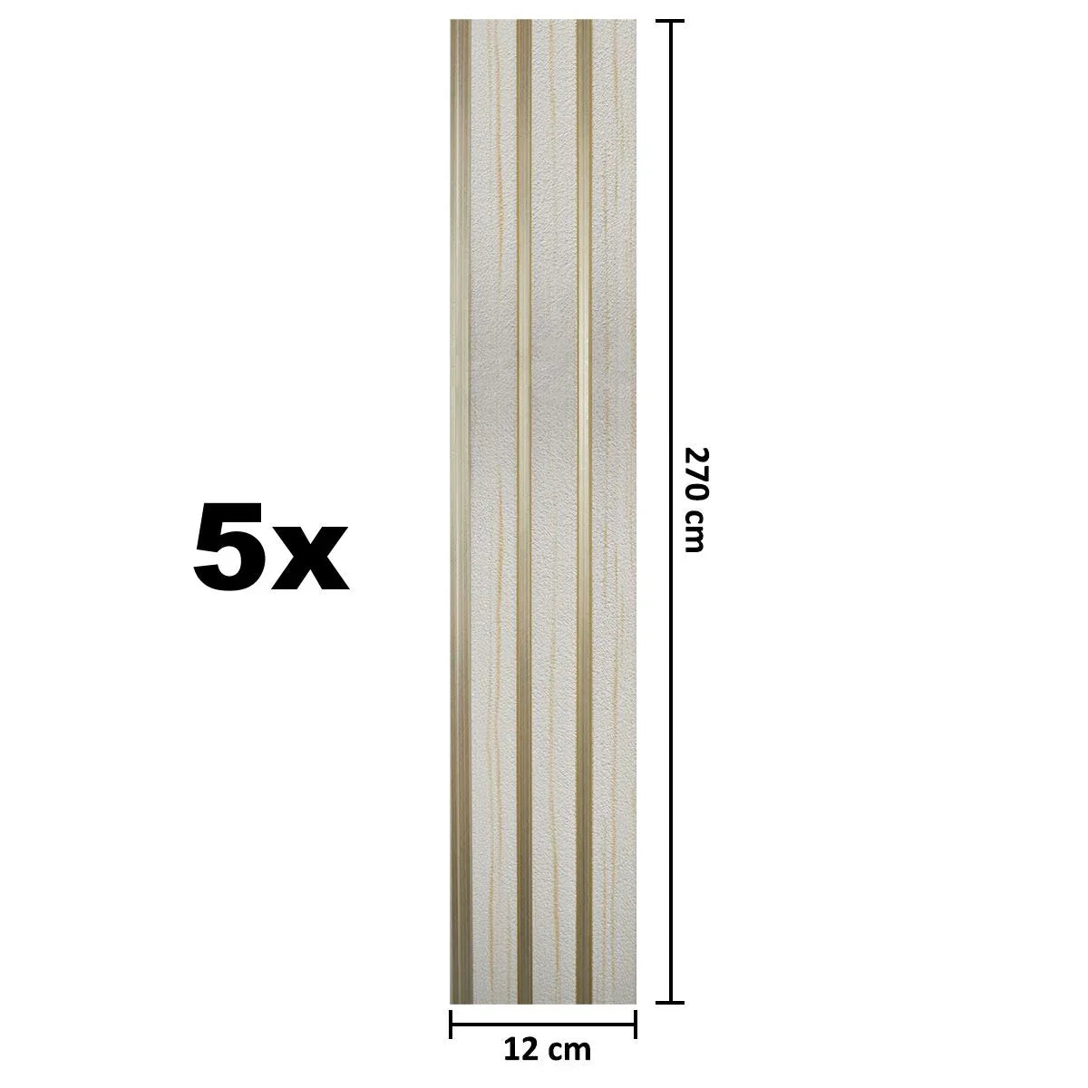 Set 5 panouri decorative, riflaj, polimer rigid, Naimeed D5479, 270x12x1cm, Alb/Auriu