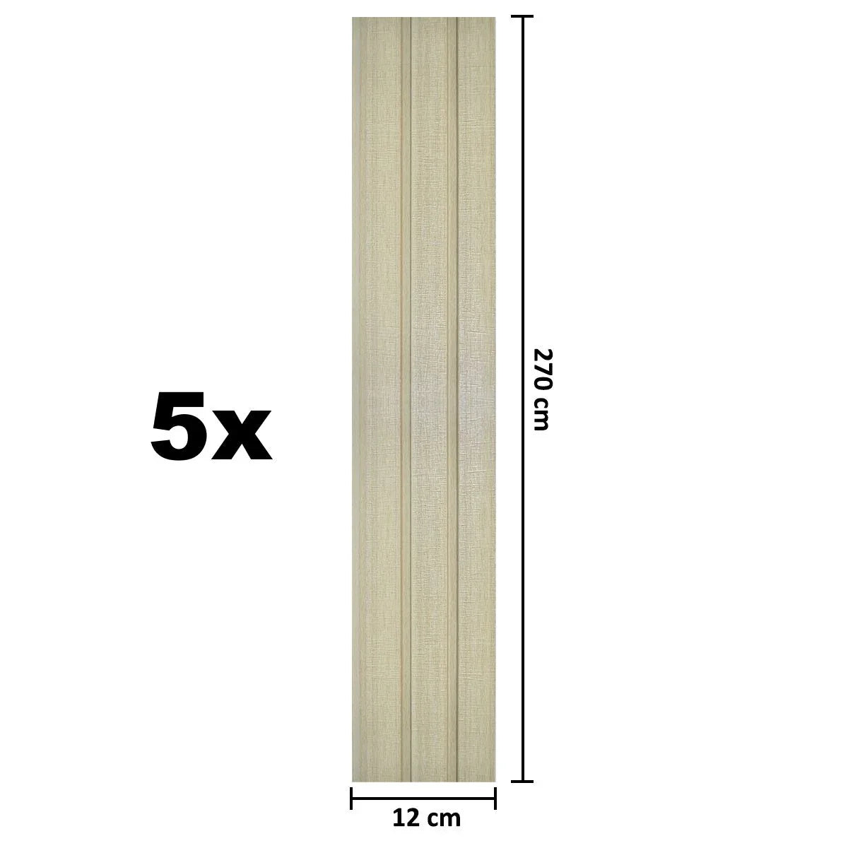 Set 5 panouri decorative, riflaj, polimer rigid, Naimeed D5482, 270x12x1cm, Crem deschis