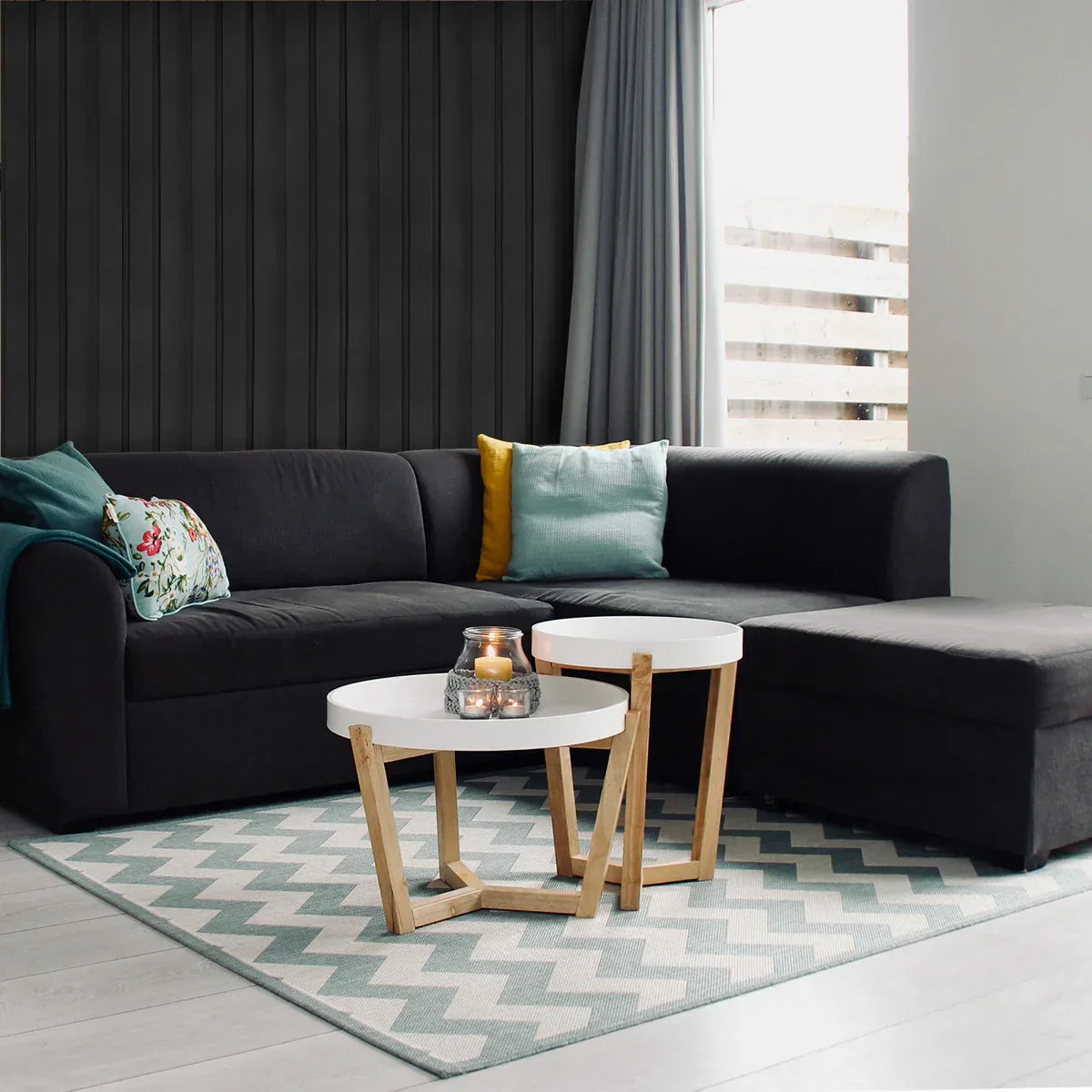 Set 5 panouri decorative, riflaj, polimer rigid, Naimeed D5483, 270x12x1cm, Negru