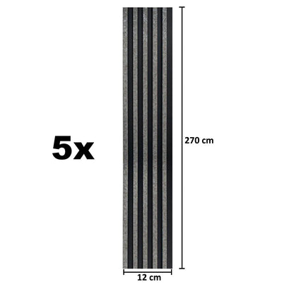 Set 5 panouri decorative, riflaj, polimer rigid, Naimeed D5494, 270x12x1cm, Negru/Gri
