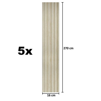 Set 5 panouri decorative, riflaj, polimer rigid, Naimeed D5496, 270x12x1cm, Crem