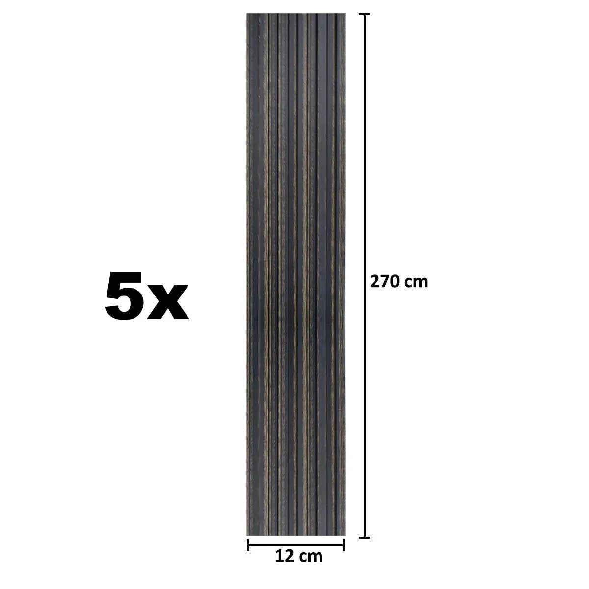 Set 5 panouri decorative, riflaj, polimer rigid, Naimeed D5497, 270x12x1cm, Negru