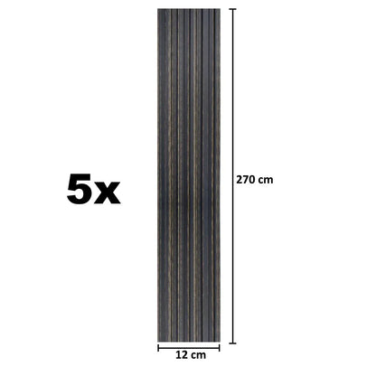 Set 5 panouri decorative, riflaj, polimer rigid, Naimeed D5497, 270x12x1cm, Negru